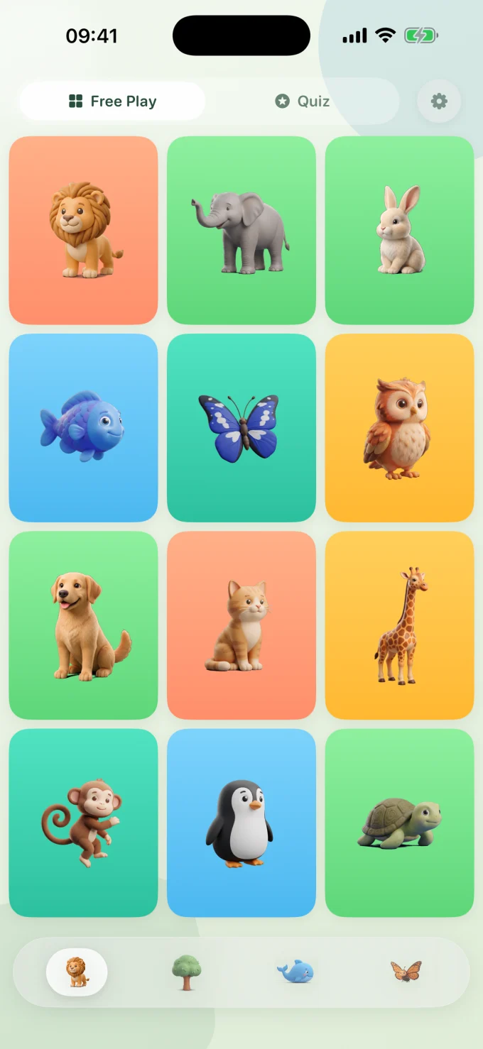 The Nature app’s animal video grid