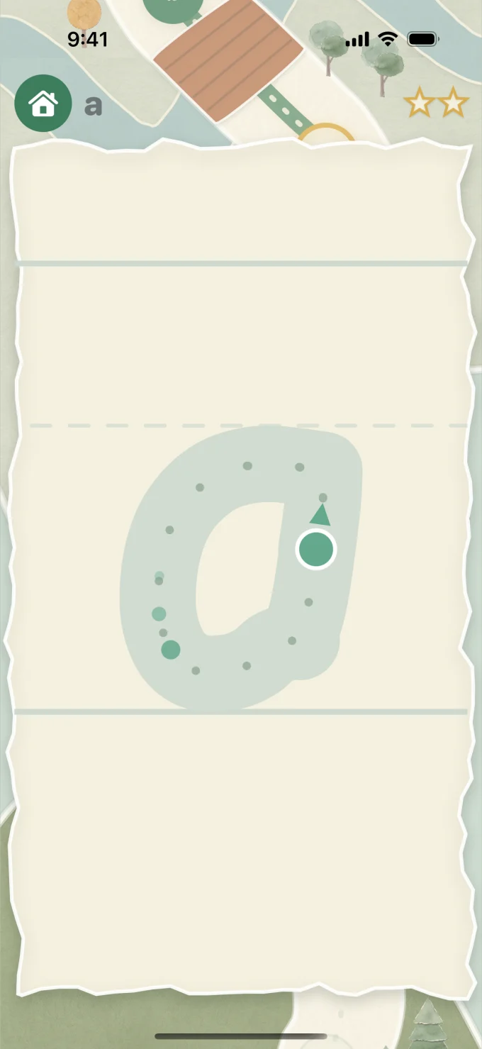 Practicing a lowercase letter a on a sheet of watercolor paper
