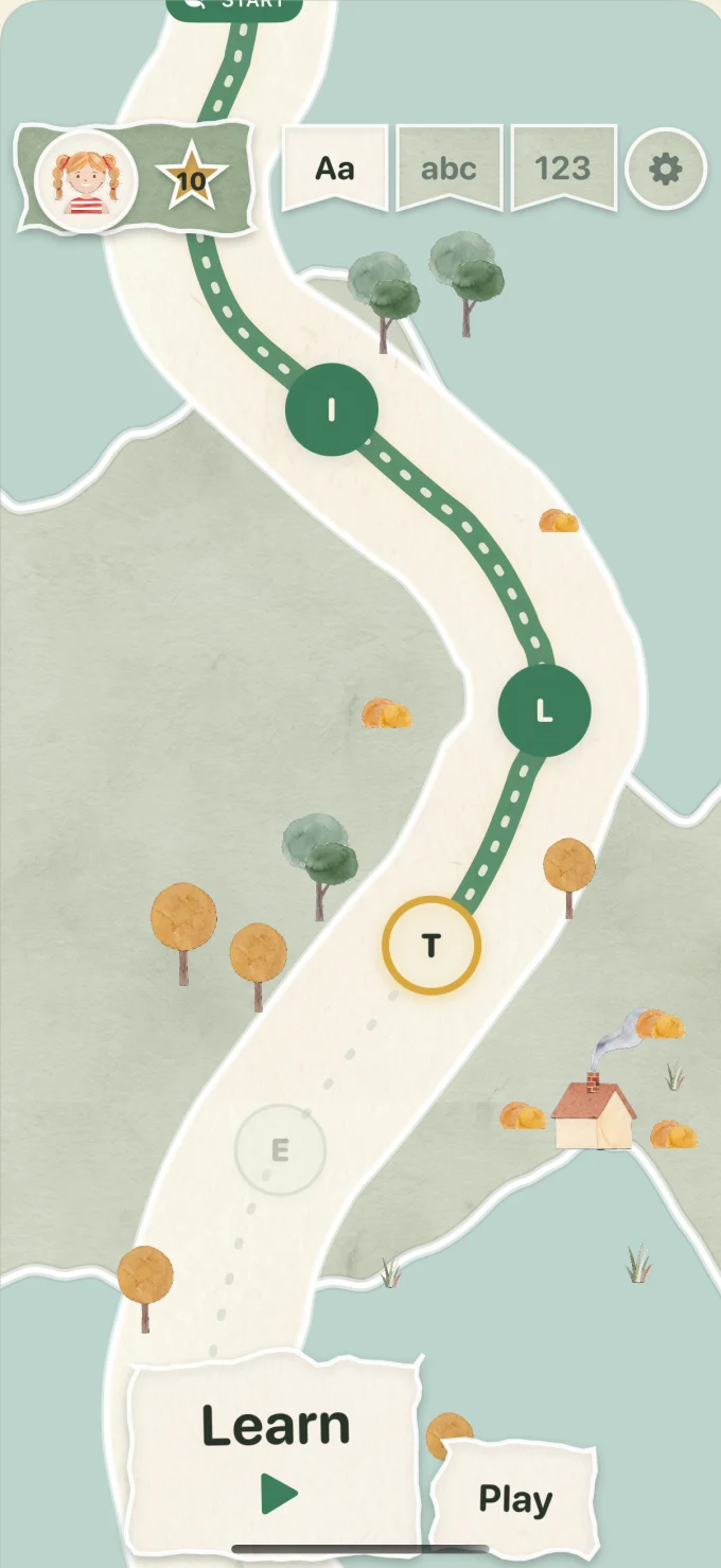 The winding watercolor paper trail in the upcoming LumiNest: Letter Tracing app
